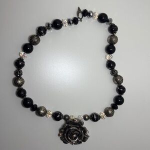Black and Silver Rose Necklace
